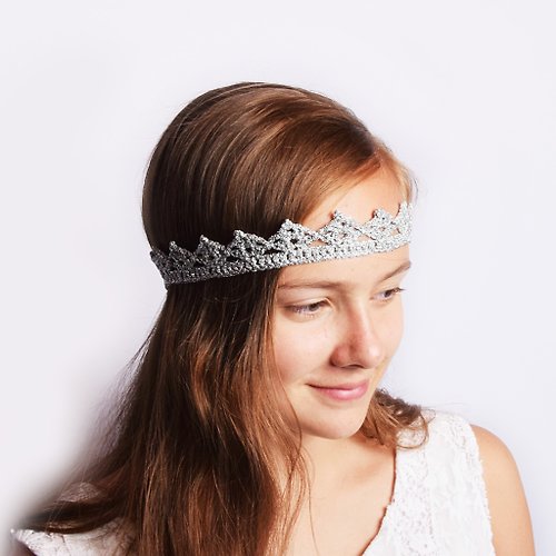 kerasoftwear Silver Princess Crown Tiara, Silver Metallic Crown Headband