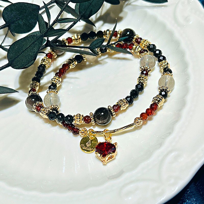 carina accessories 異國風情 質感 雙圈 水晶 手鍊 灰月光 黑耀 - 手鍊/手環 - 水晶 黑色