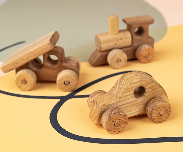 Wooden toy car set Wooden train Wooden toys set Wooden car Wood