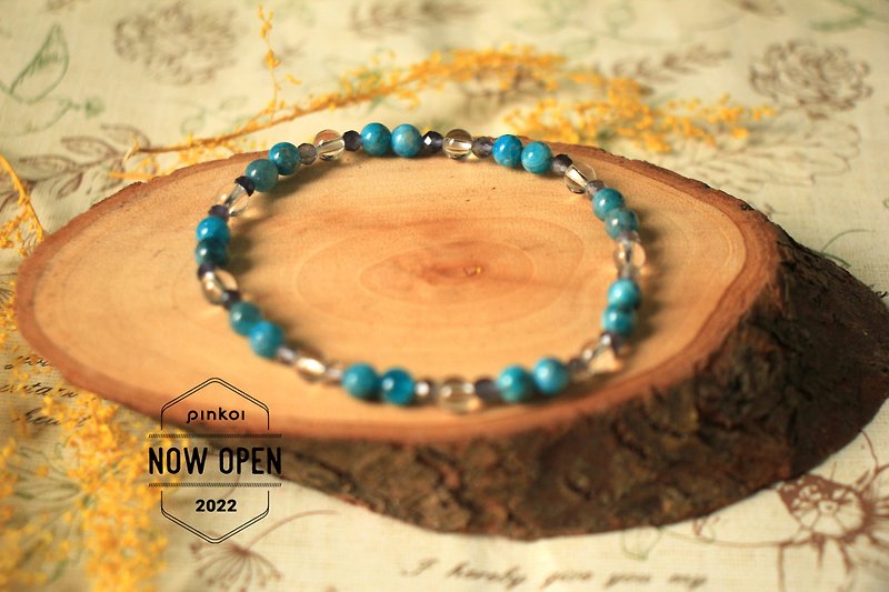Blue Stone bracelet | with white crystal | cordierite - สร้อยข้อมือ - คริสตัล สีน้ำเงิน