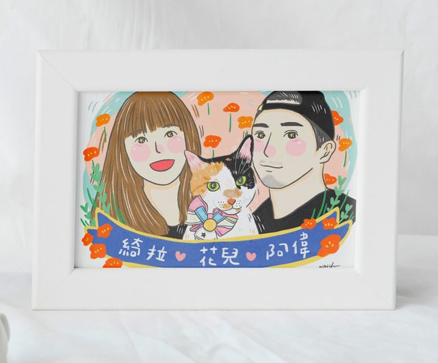 恋人 似顔絵 ペット 結婚プレゼント 赤ちゃん バレンタイン デー 誕生日プレゼント ショップ Miki Illustration 似顔絵 Pinkoi