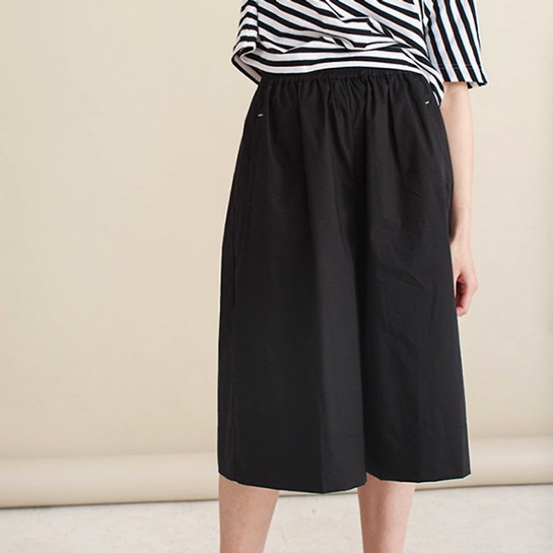 Black cotton made elastic waist pleated wide leg pant Summer wild ride Wan casually ride | Fan Tata independent design Women - Women's Pants - Other Materials Black