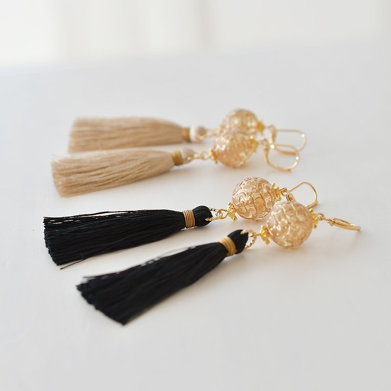 Long tassel earrings /Antique star - Earrings & Clip-ons - Other Materials Black