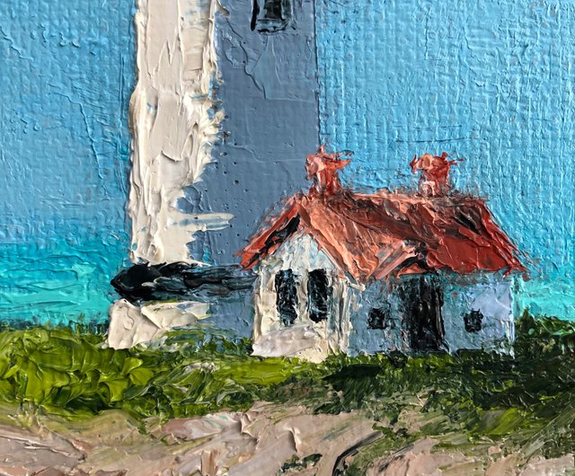 Lighthouse impasto oil painting, Coast buying painting Original art, small painting 8x12