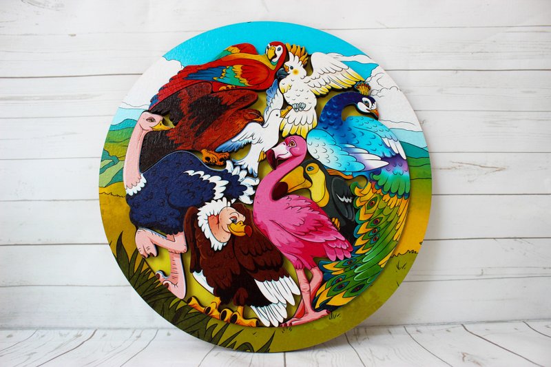 Wooden Puzzle - birds, Baby Toys Age 2 3 4 5 year, Wood Montessori Board game - 寶寶/兒童玩具/玩偶 - 木頭 金色