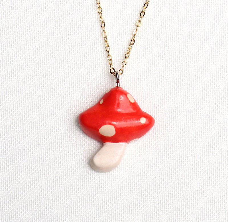 Mushroom Necklace / Alice - Necklaces - Clay Red