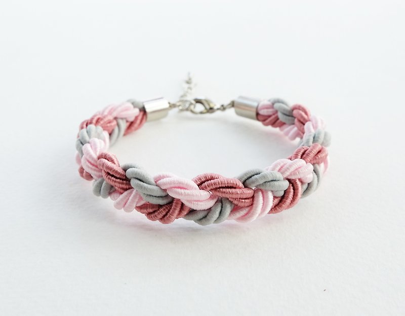 Pink/Gray braided bracelet - Bracelets - Other Materials Pink
