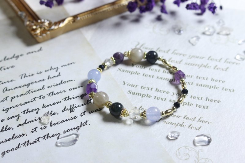 Purple Motami | Unwavering Confidence | Amethyst | Lazuli Lazuli | Moonstone | Aquamarine - สร้อยข้อมือ - เครื่องเพชรพลอย 