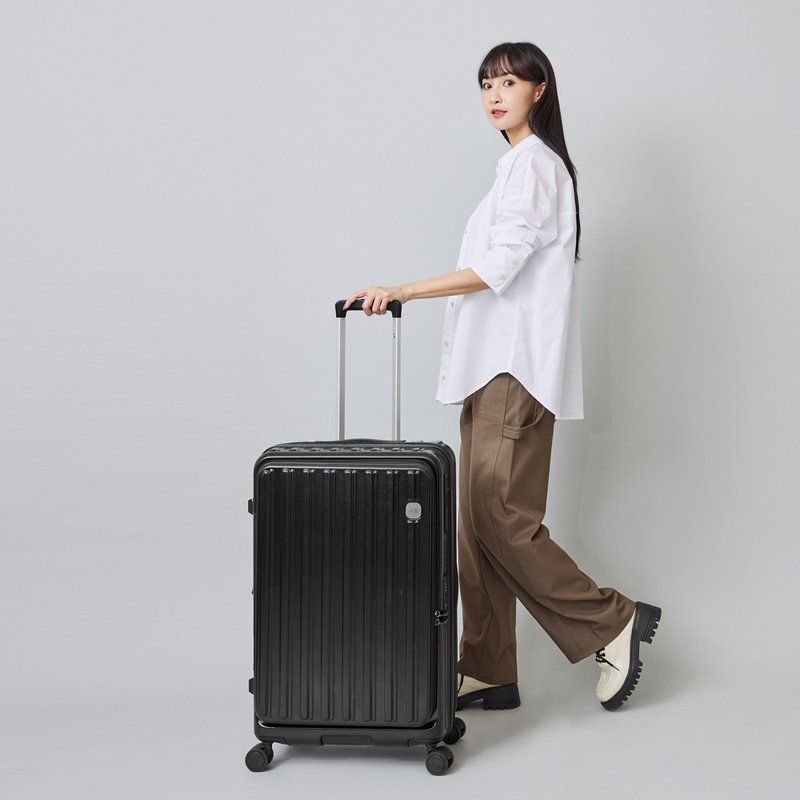 26吋/前開式/PC箱體/Hinomoto靜音輪煞車/旅行箱/行李箱-多色任選 - 後背包/背包/書包 - 尼龍 黑色