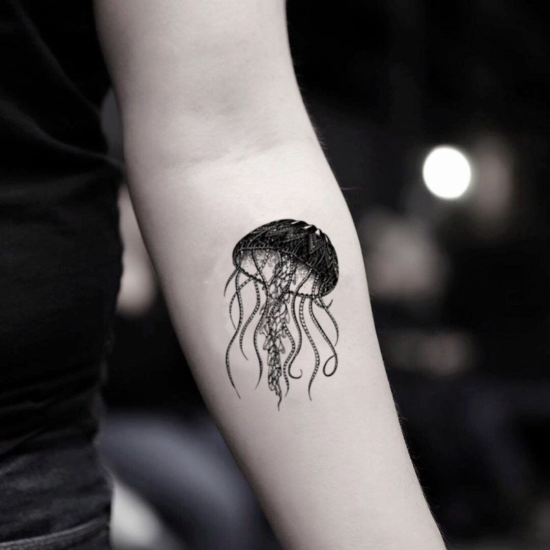 OhMyTat 水母海蜇 Jellyfish 刺青圖案紋身貼紙 (2 張) - 紋身貼紙 - 紙 黑色
