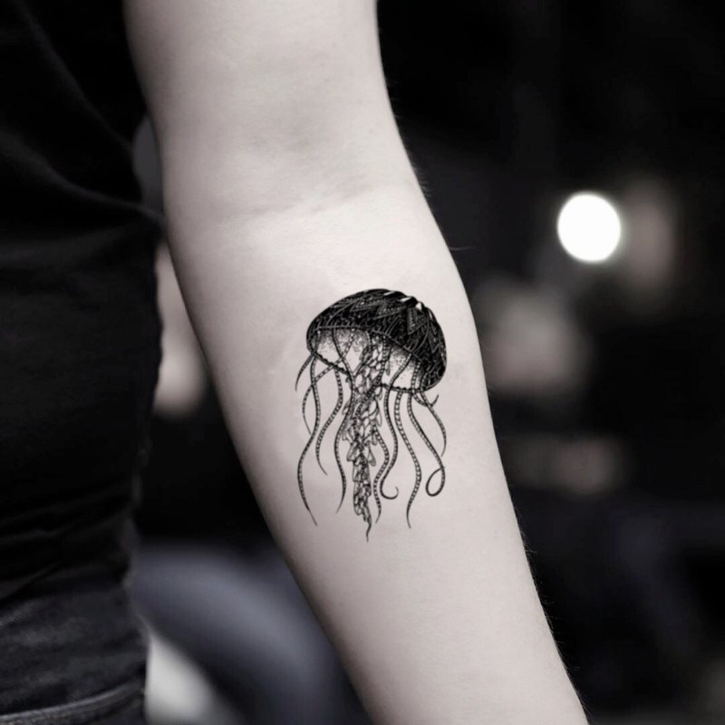 OhMyTat 水母海蜇 Jellyfish 刺青圖案紋身貼紙 (2 張) - 紋身貼紙/刺青貼紙 - 紙 黑色