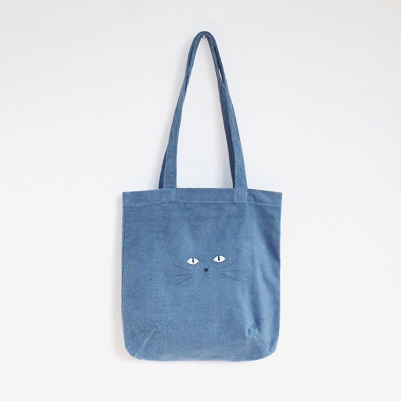 'baby sphynx' cat tote bag (blue) - กระเป๋าถือ - ผ้าฝ้าย/ผ้าลินิน สีน้ำเงิน