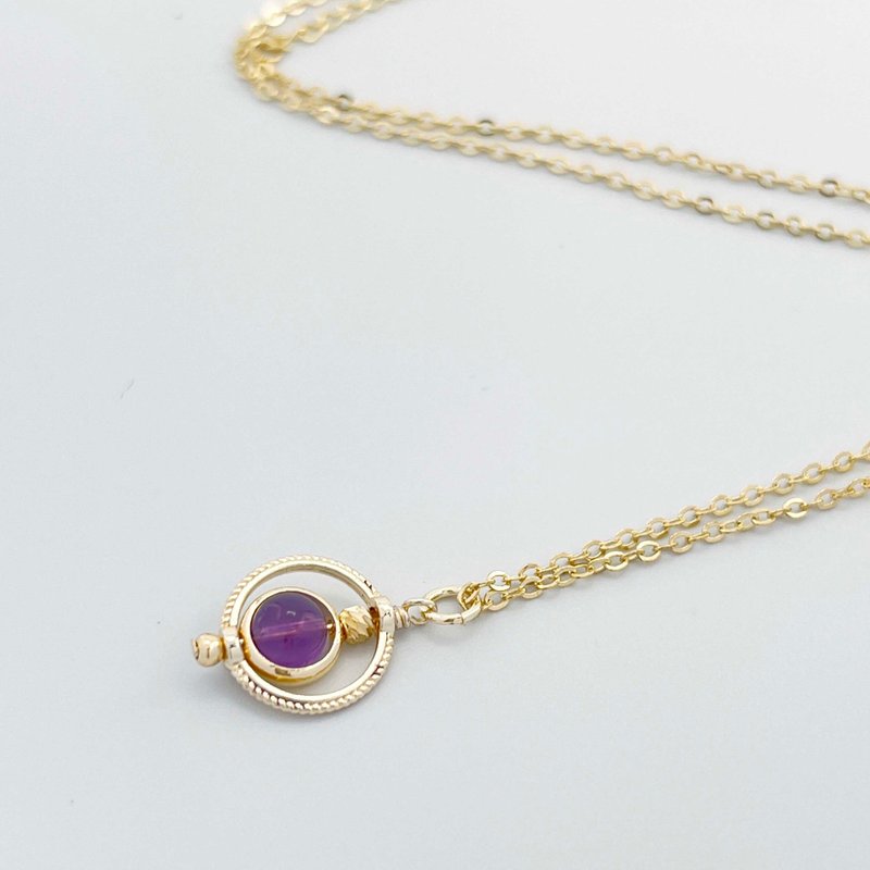 [Star Series] Natural stone healing amethyst ring gold necklace - Necklaces - Crystal Purple