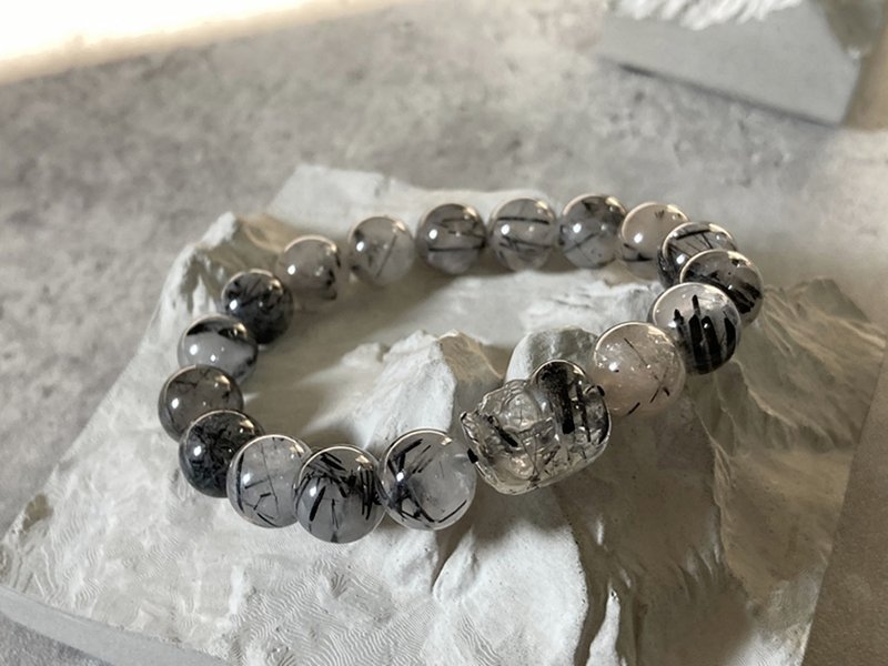 【貔貅寶寶。天然黑髮晶手鍊】黑髮水晶、黑髮絲|中性、男女可戴 - 手鍊/手鐲 - 其他材質 黑色