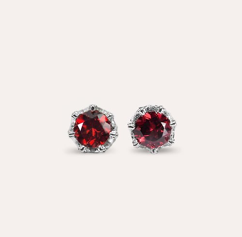安的珠寶 AND Jewel AND 石榴石 紅色 圓形 6mm 耳環 蛻變系列 Crown 天然寶石 珠寶銀