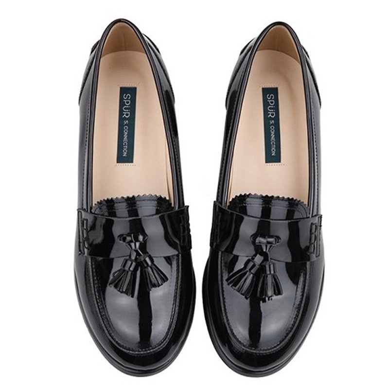 SPUR TASSEL PENNY LOAFER HS8049 BLACK - รองเท้าอ็อกฟอร์ดผู้หญิง - หนังเทียม สีดำ