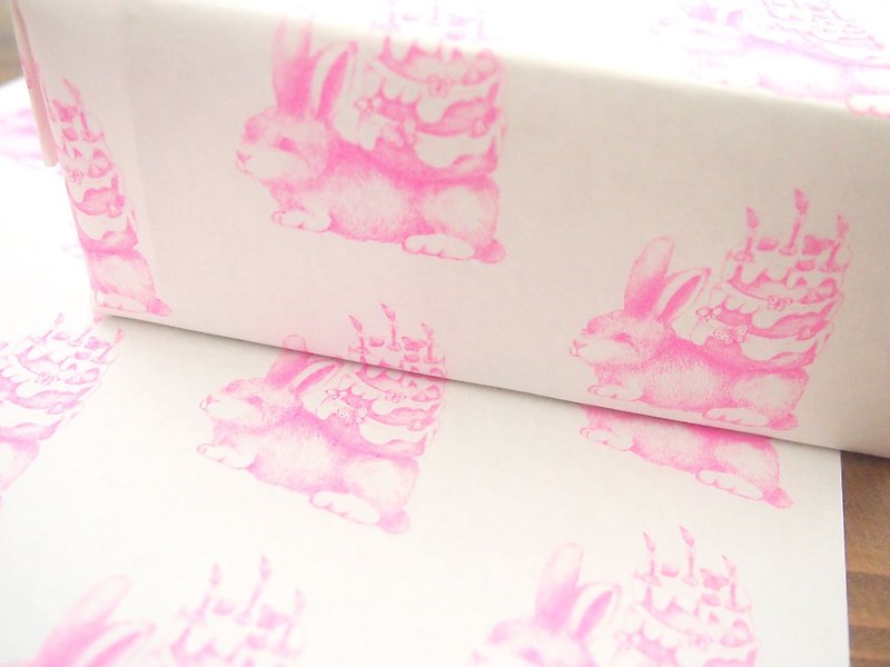 Wrapping Paper - Rabbit with Cake - วัสดุห่อของขวัญ - กระดาษ สึชมพู