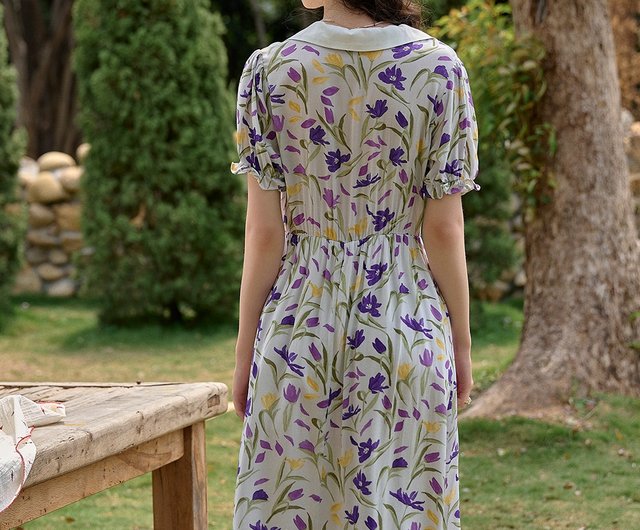 Irene フレンチレトロ Vネック小花柄ワンピース - ショップ