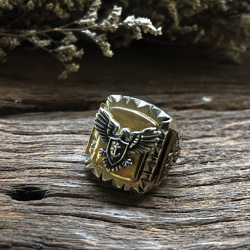 Mexican Biker Ring Eagles silver Skull Vintage brass anchor Navy world war army  - General Rings - Other Metals Silver