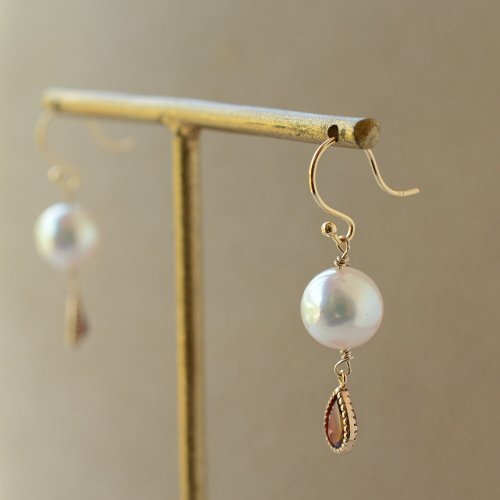 JEWELRY and PEARL FUKUDA 海水Akoya珍珠 耳環 18K金 日本製造 石榴石