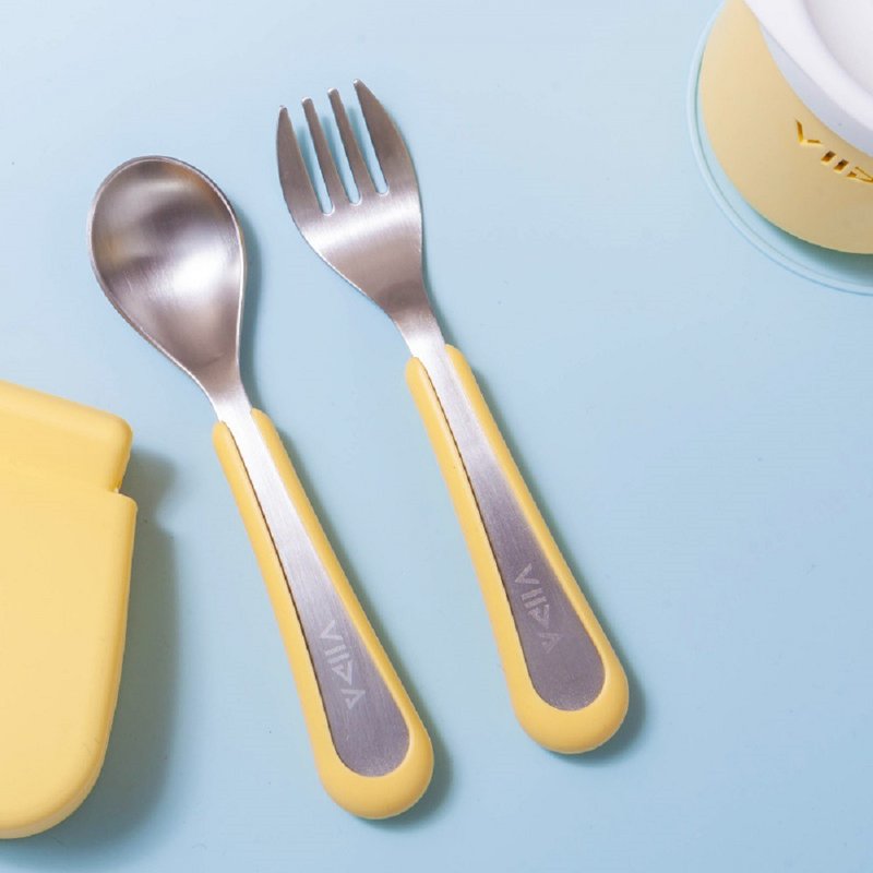 Soufflé Antibacterial Stainless Steel Fork and Spoon (L) | Self-learning and Happy Dining - Cutlery & Flatware - Stainless Steel Yellow