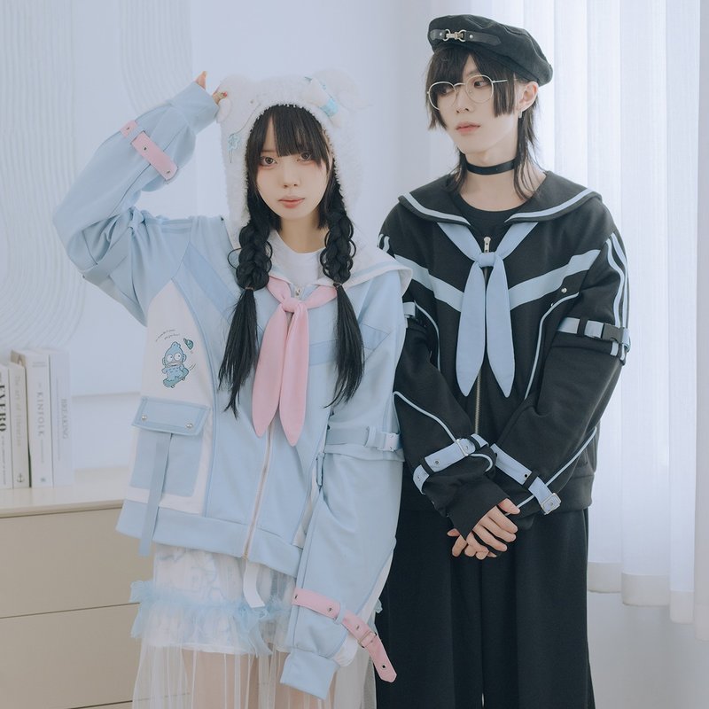 原創三麗鷗SANRIO人魚漢頓刺繡海軍領結運動水手服外套JJ5085 - 女大衣/外套 - 棉．麻 