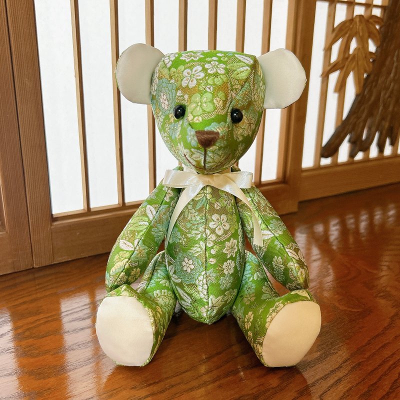 Japanese style teddy bear, made in Japan, floral patterns, free gift wrapping - Stuffed Dolls & Figurines - Polyester Green