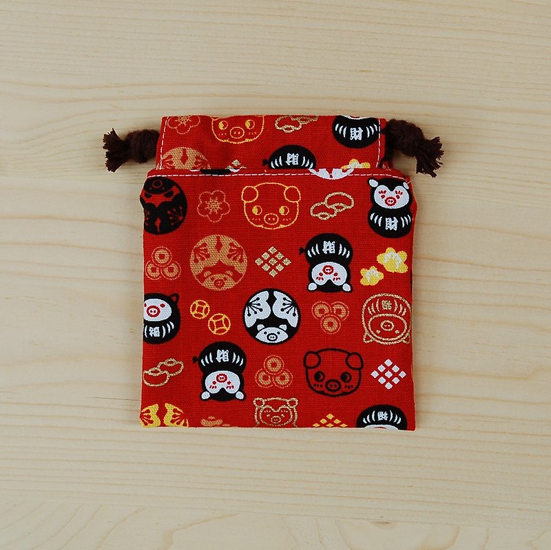 Blessing lucky pigs pocket (mini) _ red / stamp bag jewelry bag - ตราปั๊ม/สแตมป์/หมึก - ผ้าฝ้าย/ผ้าลินิน สีแดง