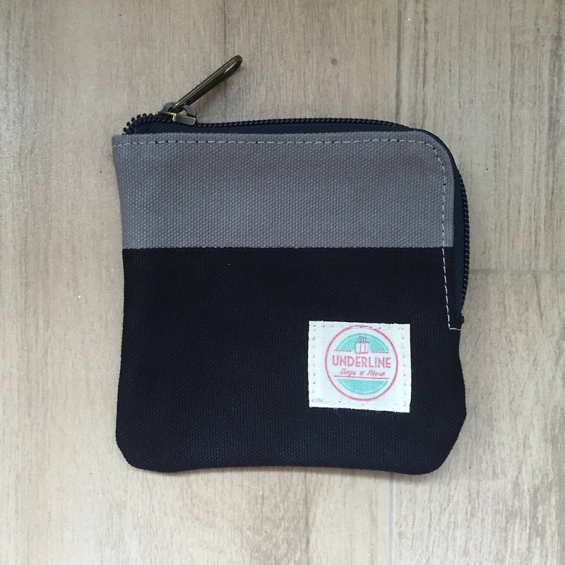 New small grey/black wallet with convenient interior card slots - 散紙包 - 棉．麻 灰色