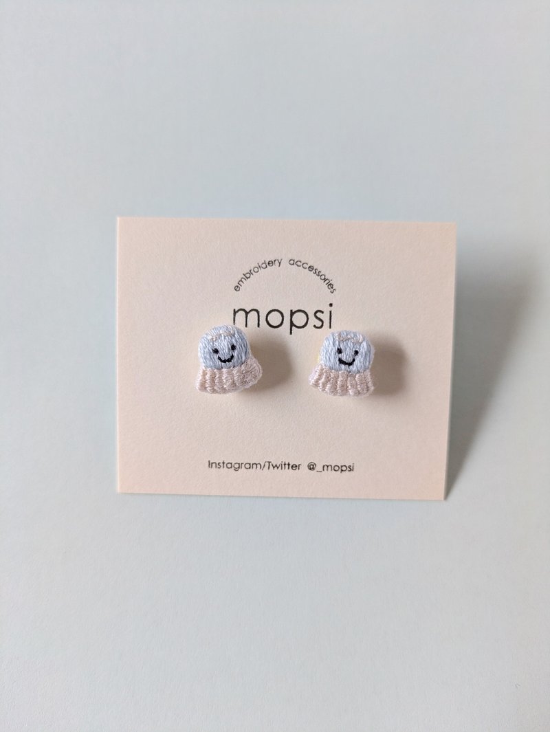 くらげ　刺繍ピアス/イヤリング - 耳環/耳夾/耳骨夾 - 繡線 藍色