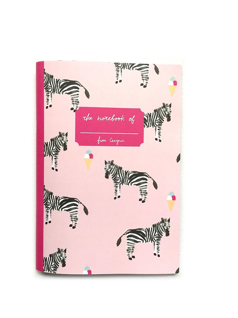 Zebra Grid Notebook | Watercolor Animal Notebook with Ice cream, Pink Notebook - สมุดบันทึก/สมุดปฏิทิน - กระดาษ สึชมพู