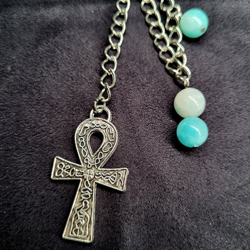 •Guardian•Ankh Talisman of Life and Stone Keychain Bag Hanging - Charms - Crystal Blue