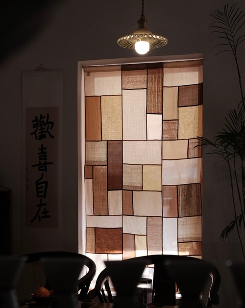 不如去作 茶染拼布門簾 手工植物染 中式日式和風遮光半簾亞麻隔斷