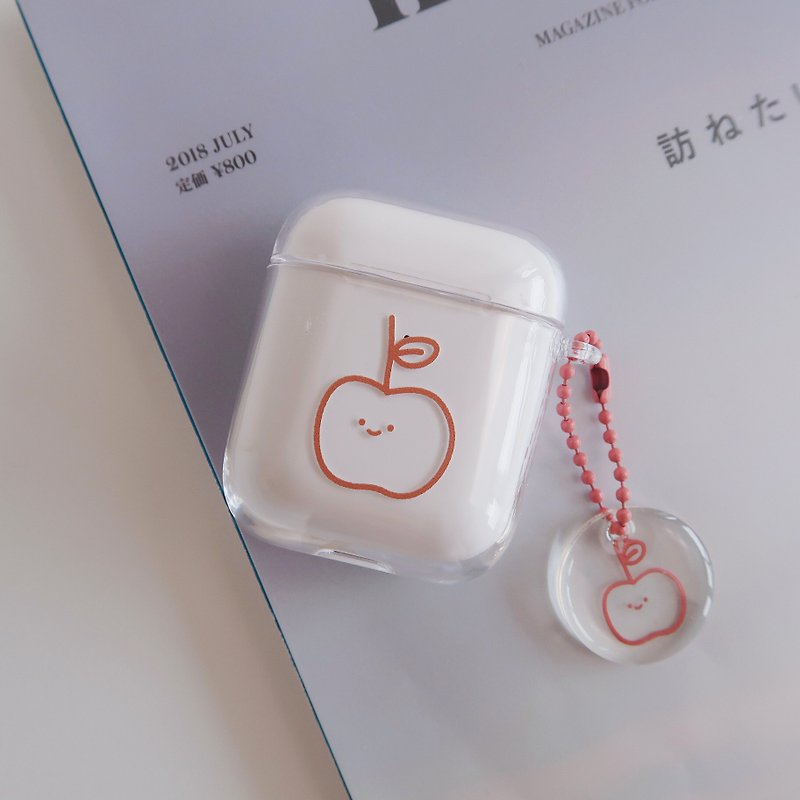 富士小蘋果-AirPods1/2/3/Pro/Pro2 韓國連體耳機保護套 含吊飾 - 耳機保護套/殼 - 塑膠 白色