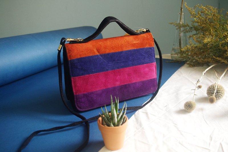 European vintage antique bag - British suede bright color square square antique bag - Messenger Bags & Sling Bags - Genuine Leather Multicolor