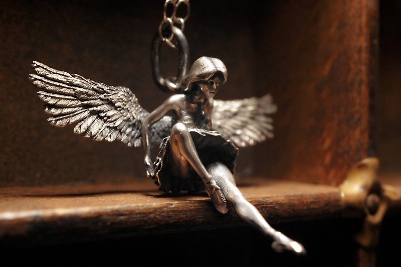 925 Oxidized Silver Ballet angel Pendant - with 18 inches Silver Chain ( P391) - สร้อยคอ - เงินแท้ สีดำ