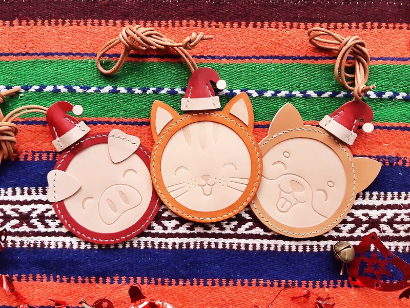 クリスマスカードホルダー笑う子猫芝犬豚革素材ラップよく縫い付けDIYクリスマスラッピング
