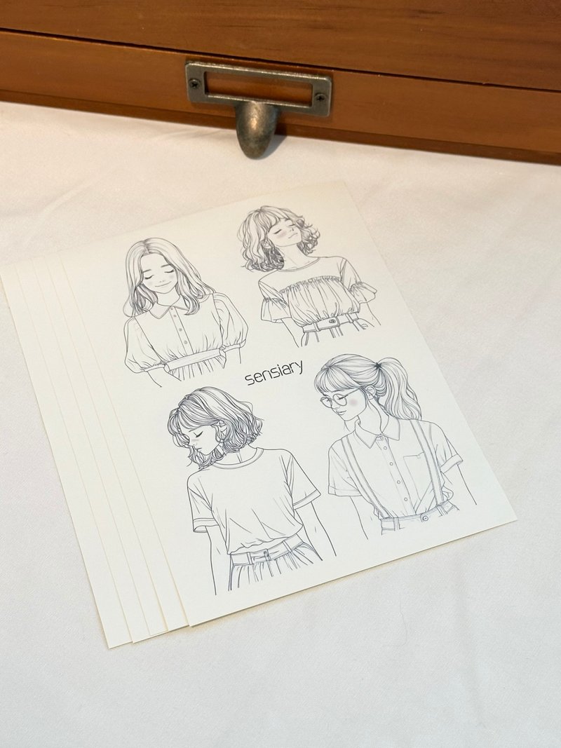 sensiary Shameful girl character stickers 5p - 卡片/明信片 - 紙 