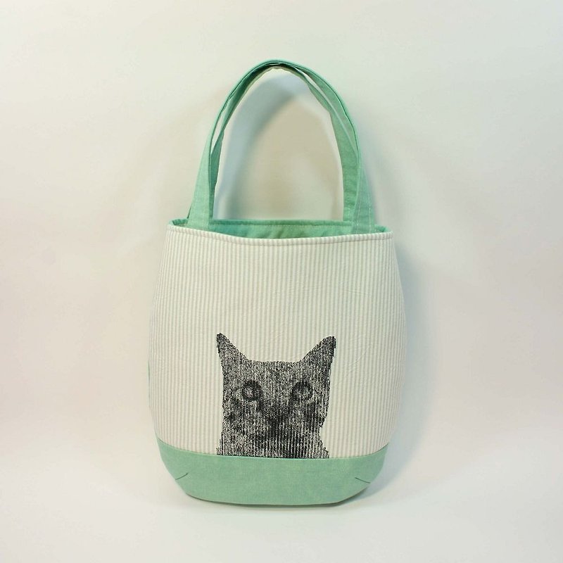 刺繡 手提包01-貓 - 手提包/手提袋 - 棉．麻 綠色