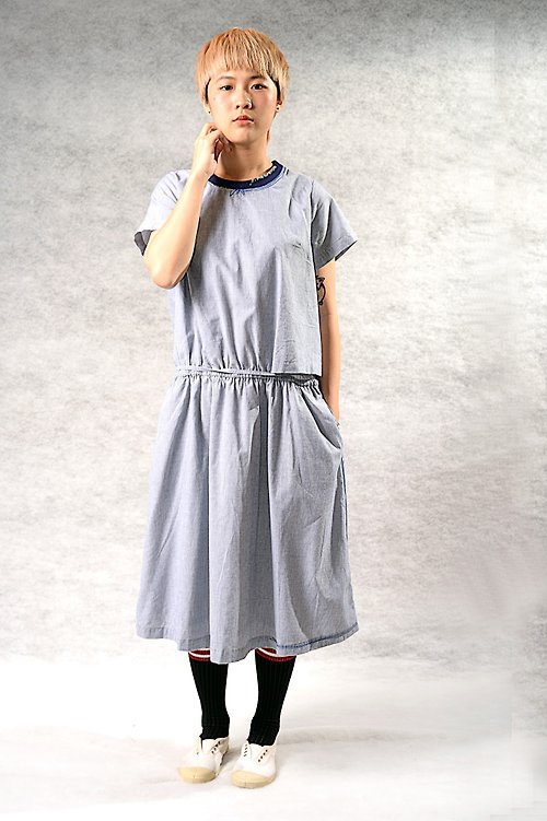 e-goat 藍白條紋* 溫感手縫 洋裝
