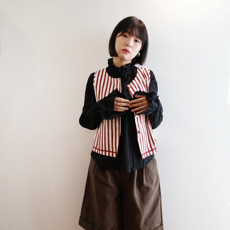 自家設計 jamm design 直線與曲線背心(酒紅/深藍色 - 女裝 背心 - 棉．麻 紅色