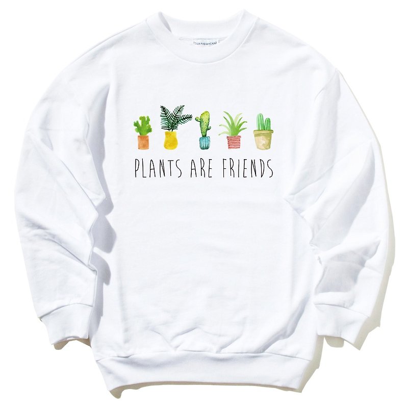 PLANTS ARE FRIENDS #2 University T Brushed Neutral White Plants are our friends Succulent Potted Plants Fresh and Healing Creative Planting Wenqing Art - Women's Tops - Cotton & Hemp White