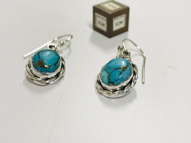 美國金曼綠松石耳環 - 耳環/耳夾/耳骨夾 - 純銀 藍色