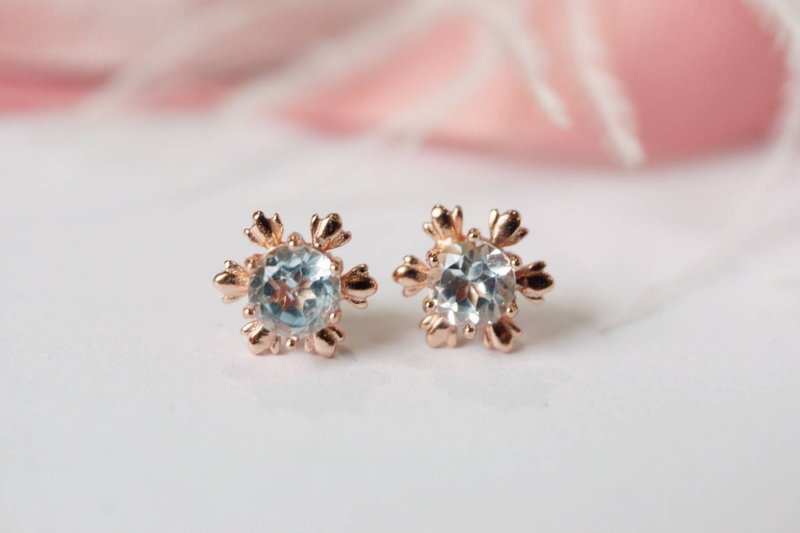 Stud Earrings Natural Topaz Silver, stud earrings - 耳環/耳夾/耳骨夾 - 純銀 藍色