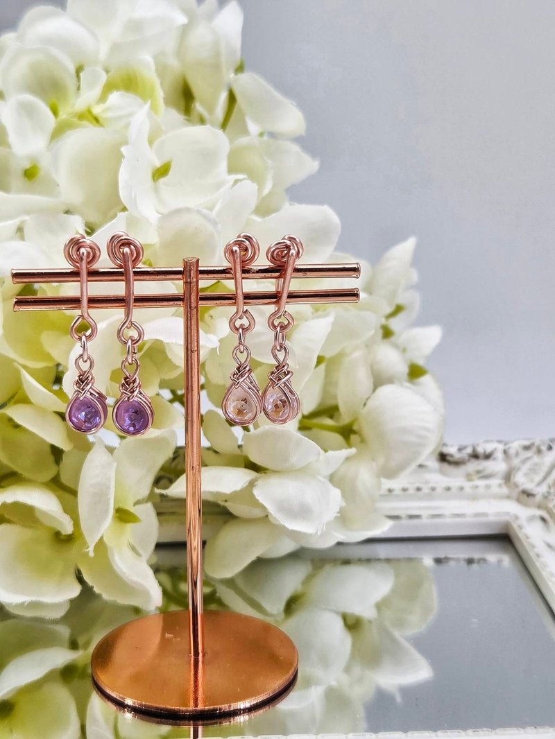 YLANG【小水滴鑽】Swarovsk/藝術銅線 - 耳環/耳夾/耳骨夾 - 其他金屬 多色