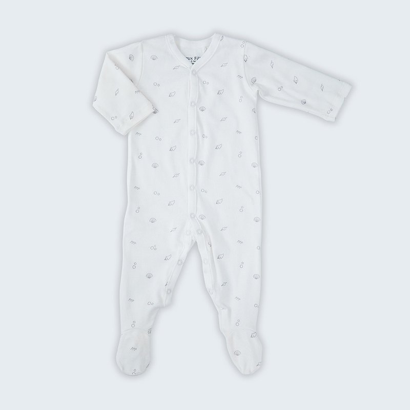 【Deux Filles有機棉】灰色貝殼嬰兒包腳連身衣/包屁衣6~12月 - 嬰兒連身衣/包被/包巾 - 棉．麻 灰色