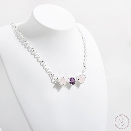 SPANCONNY 飾品控 繆思MUSE | 紫水晶 粉水晶 S925純銀 | 雙色三鑽項鍊