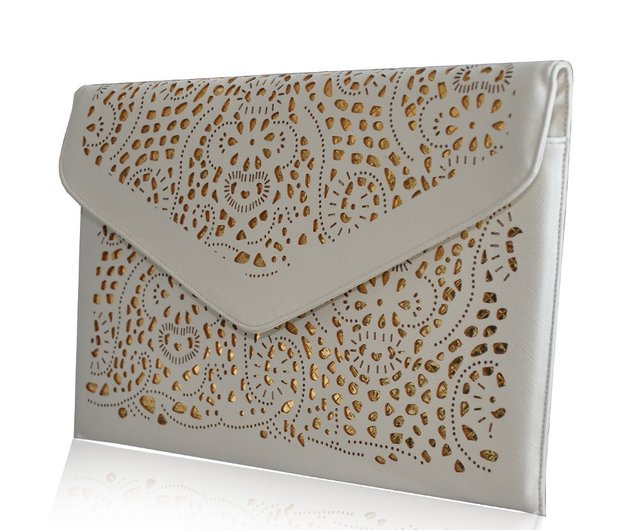 Agathe Faux Leather Laser Cut Clutch and Shoulder Bag - Shop