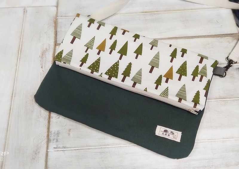 Christmas tree forest pattern cross-body bag - Messenger Bags & Sling Bags - Cotton & Hemp Green