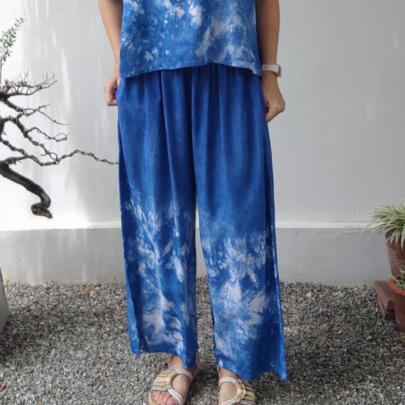 Viola Pants - Cool Indigo Tie Dyed Pants - Women's Pants - Cotton & Hemp Blue